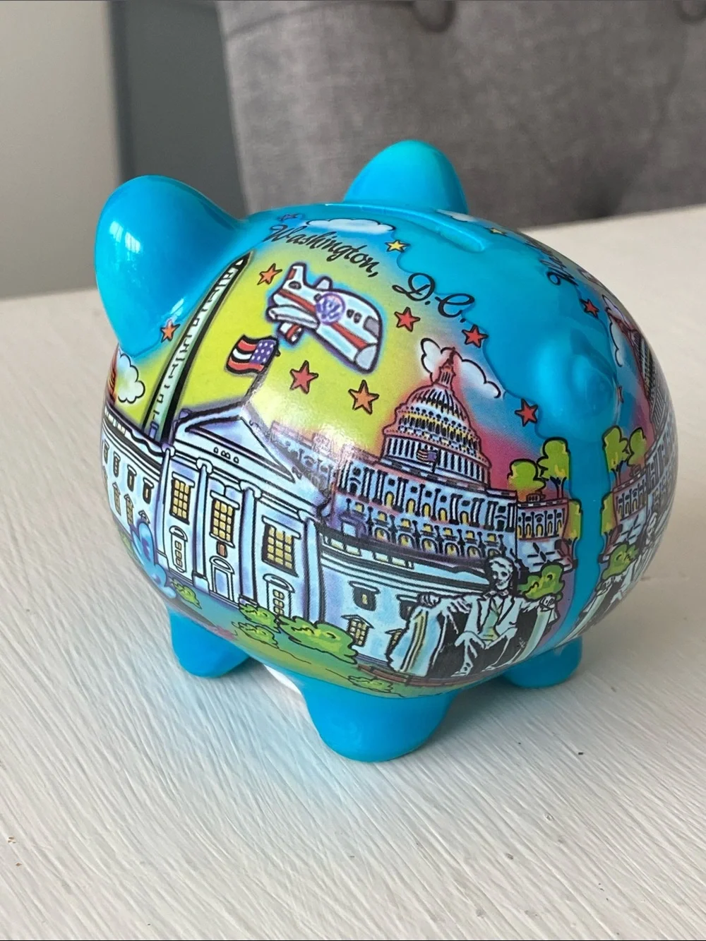 Blue Washington D.C. Piggy Bank - Ceramic Souvenir Coin Bank